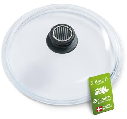 Squality Topfdeckel 24 cm | Pfannendeckel aus Pyrex | Glasdeckel aus gehärtetem Glas | Hergestellt in Dänemark | Pfannen Deckel ofenfest bis 260 °C | Topf Deckel Spülmaschinen geeignet