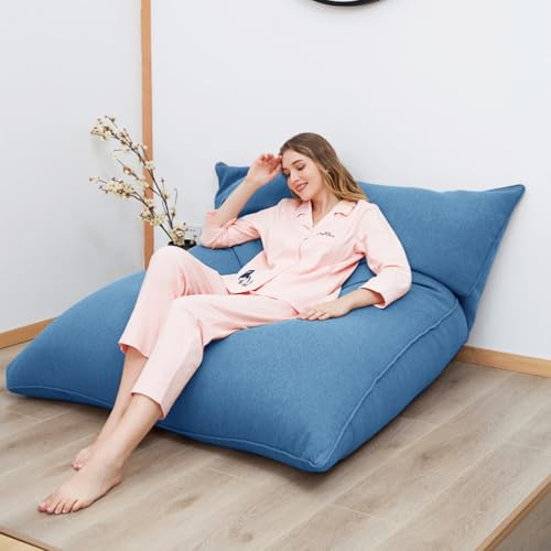 Fodera per poltrona sacco di lusso per poltrona a sacco, copertura per divano singolo (imbottitura non inclusa), per camera da letto, soggiorno, giardino, blu scuro, 110 x 140 cm