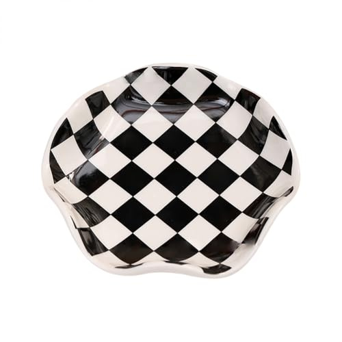 FSSTUD Petit plat à carreaux noirs et blancs de 13 cm - Plateau en céramique résistant à la chaleur - Repose-cuillères à café - Support décoratif pour ustensiles de cuisine pour comptoir de cuisinière