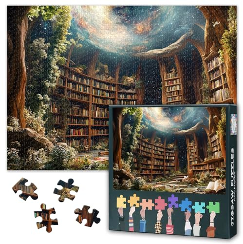 Magic Book Jigsaw Puzzles, Magic Library Filled with Books, with a Stunning Galaxy on Top Puzzle for Adults 1000 Pieces, Impossible Jigsaw Puzzles for Adults, 19.5 x 27.5 Inch