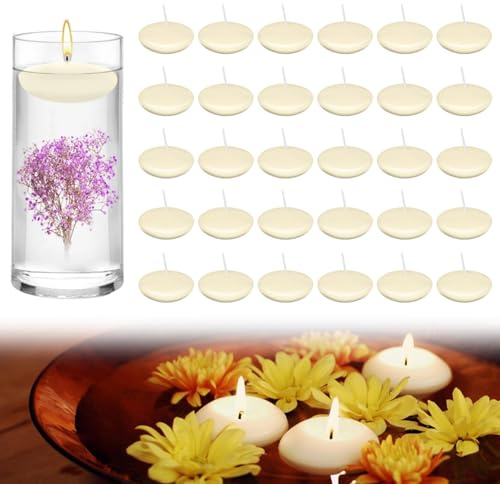 40 candele galleggianti in acqua bianca, piccole candele da 3,8 cm, 1 ora, candele galleggianti in cera di paraffina galleggianti, senza fumo, candele galleggianti non profumate per spa, cene