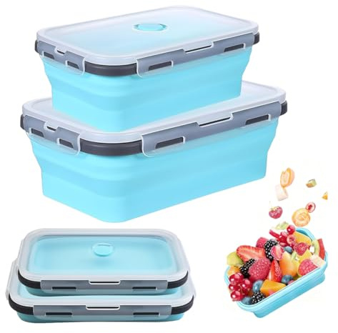 Paquete de 2 cocinas plegables para acampar, lonchera plegable de 800 ml + 500 ml, tazón portátil de silicona plegable, ensaladeras plegables, contenedores almacenamiento alimentos para acampar