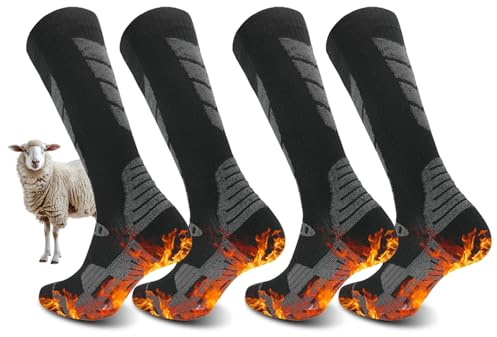Cerioll 2 Paires Chaussettes De Ski Thermiques, Chaussette De Ski Laine, Longues Thermique Chaussettes Hautes Pour Ski, Chaussette Pour Hommes Femmes Randonnée Cyclisme Sport D'hiver