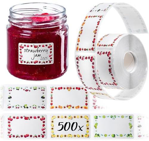 KADAX 500er Set Marmeladen Etiketten Selbstklebend, Klebeetiketten zum Beschriften von Gläsern, Dosen & Flaschen, Aufkleber für Marmeladengläser & Einmachgläser