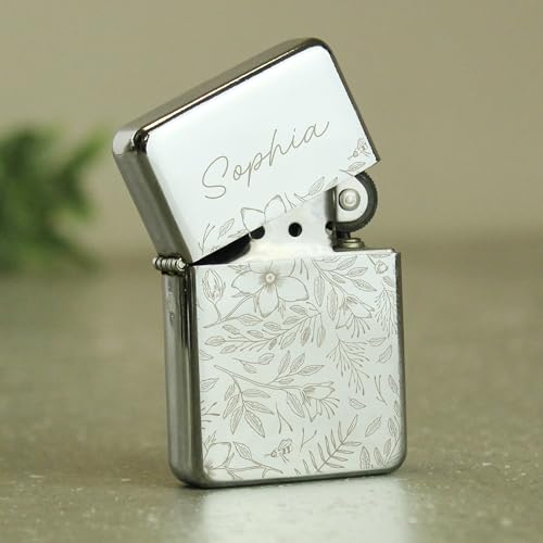 Personalised Floral Pattern Silver Petrol Lighter