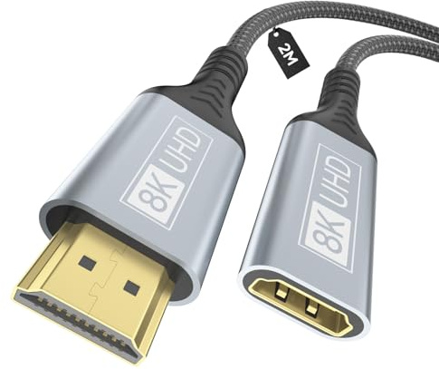 layajia Cable Alargador HDMI 8K, Cable Alargador Adaptador HDMI 2.1 Macho a Hembra 8K@60 Hz, 4K@120 Hz, 3D, HDR Compatible con Roku Blu-Ray TV Stick, Monitor HDTV- 2 m