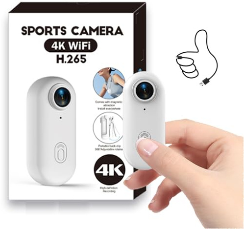 TKMARS Mini Telecamera Sportiva 4K Impermeabile con WiFi, Telecamera Moto Magnete e Accessori Multiuso - Ideale per Caschi, Sport Estremi e Avventure Subacquee,Bianco