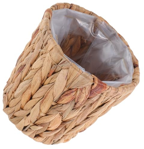 Yardenfun Pot de Fleurs Décoratif en Jonc de Mer Tressé Main avec Doublure, Panier de Rangement Polyvalent en Paille Naturel pour Plantes D'intérieur et Décoration Extérieure