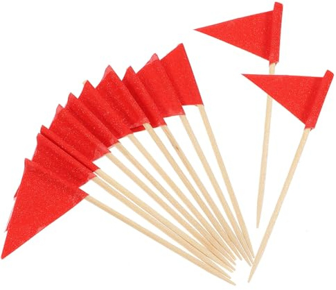 TOYANDONA Pics à Cupcakes Drapeaux Triangulaires Rouges Lot de 60 Cure-Dents Décoratifs pour Gâteau Buffet et Apéritifs Décoration Festive pour Anniversaire Mariage et Fêtes