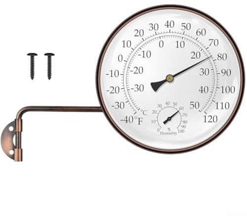 Antikes Kupfer-Außenthermometer-Hygrometer, keine Batterie erforderlich, mechanische Wetteranzeige, wetterfeste Schwenkhalterung für Gartenzaun, Gewächshaus, Wanddekoration