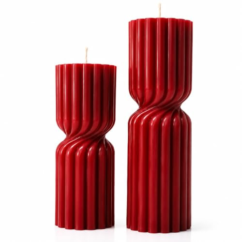 Velas Decorativas Cilíndricas Acanaladas | Set de 2 (Rojas)