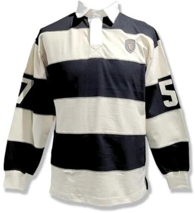Guinness Rugby Shirt with Brewed in Dublin Crest Badge, Cream and Black Stripes