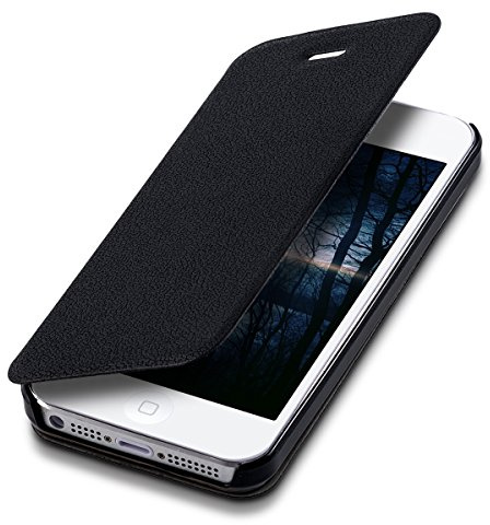 kwmobile Hülle kompatibel mit Apple iPhone SE (1.Gen 2016) / iPhone 5 / iPhone 5S - Kunstleder Handy Schutzhülle - Flip Cover Case Schwarz