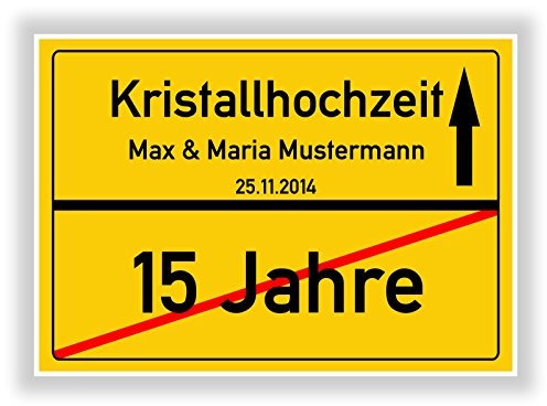 Geschenkidee zur Kristallhochzeit - 15 Jahre verheiratet - Kristall Hochzeit - Ortsschild Bild Geschenk zum Hochzeitstag - Jubiläum mit Namen und Datum