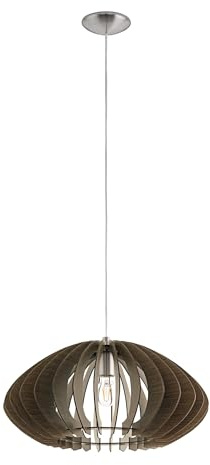 EGLO Pendellampa Cossano 2, 1-flammig Vintage | Hängelampa i stål och trä nickelmatt, mörkbrun, matbordslampa, taklampa för vardagsrum med E27-sockel, Ø 50 cm