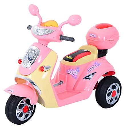 HOMCOM Elektro Kindermotorrad Elektromotorrad Kinderelektroauto Kinderfahrzeug Dreirad, 6V, Metall+PP, 108x51x75cm (Rosa+Gelb)