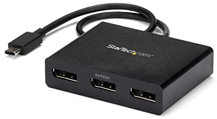 StarTech.com 3-Port USB-C Multi-Monitor Adapter, USB Type-C to 3x DisplayPort 1.2 MST Hub, Triple 1080p 30Hz DP Laptop Display Extender / Splitter, Extra-Long Built-In Cable, Windows (MSTCDP123DP)