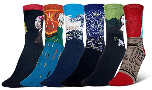 WolinTek 6 pares Calcetines de Algodón Hombre y Mujer Arte Retro Pinturas Famosas Calcetines