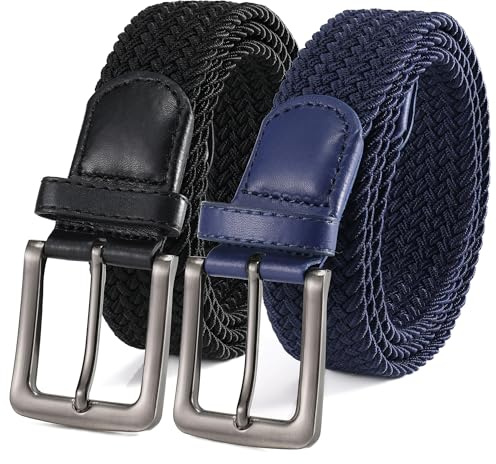 BOZEVON Casual Sträck Elastiskt Bälten - Elastiskt Flätat Vävt Tyg Bälte för Herr Dam Svart * 1 + Blå * 1