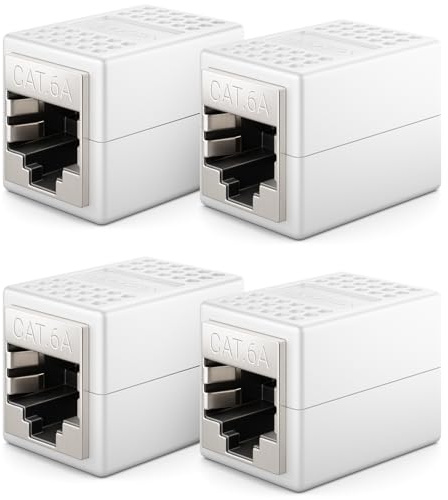 deleyCON 4 Stycken RJ45 Koppling (10 Gbit/s) LAN Kabelförlängning Nätverkskabel Ethernet Adapterkontakt Kompatibel med Cat8, Cat7, Cat6, Cat5 Patchkabel LAN DSL POE 2X RJ45-Uttag - Vit