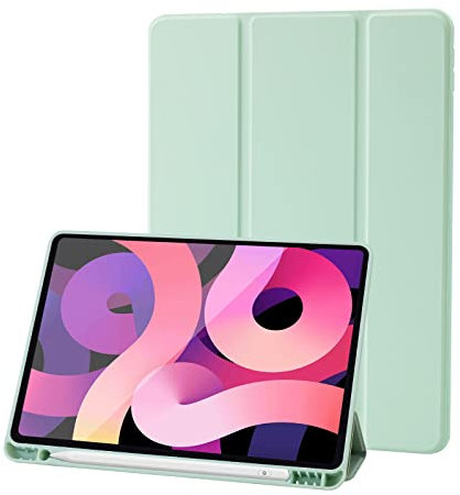 Hülle Kompatibel mit iPad 10,2 Zoll 2021/2020/2019, ipad hülle 9.Gen/8.Gen/7.Gen mit stifthalter, Auto Schlafen/Wachen, und Weicher TPU Rückseitiger Abdeckung, Matcha Grün