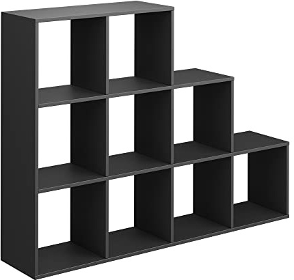 Vicco Treppenregal, Anthrazit, 142.4 x 107.8 cm | einsetzbar als Raumteiler mit 9 offenen Ablageflächen