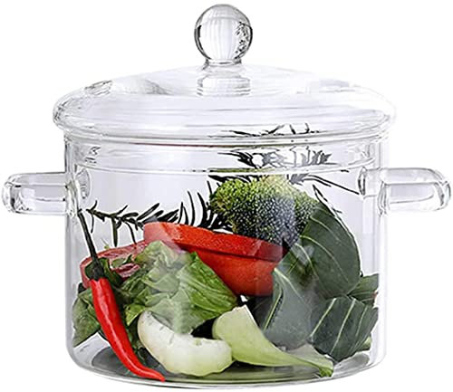 MYENA Glas-Saucepan mit Deckel 1.5L Mikrowelle Safe Hitzebeständige Sofortglasnudelschale Kochtopf mit Deckel und Griffeln