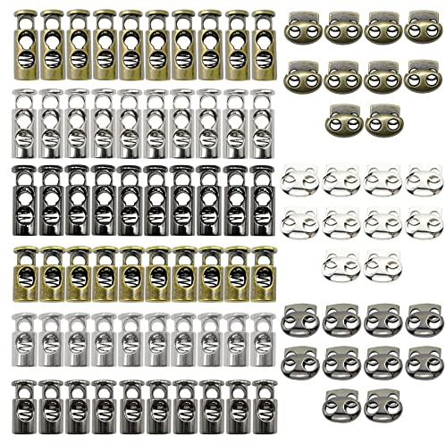 Woohome 90 Stück Kordelstopper, Toggle Stopper, Federschnurschlösser, 3 Farbe Metall Kordelstopper Kordelklemme Schnurklemm für Rucksäcke, Sportbekleidung