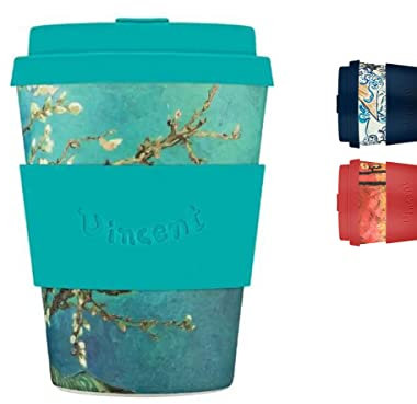Ecoffee Cup 12oz 350ml Van Gogh Collection Reusable Eco-Friendly 100% Plant Based Coffee Cup with Silicone Lid & Sleeve - Melamine Free Dishwasher/Microwave Safe Travel Mug