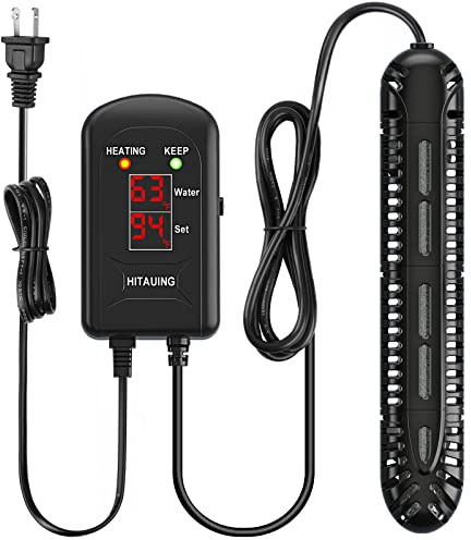 HiTauing Aquarium Heater, 200W Fish Tank Heater with LED Digital Display & 5 Safety Protection, Submersible Aquarium Heater with 2 Suction Cup and 5.9Ft Cord for 20-40 Gallon Fish Tank.