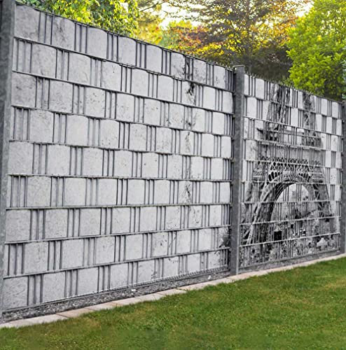 MyMaxxi Zaunsichtschutz - Eiffelturm Nostalgie grau - Sichtschutzstreifen für Doppelstabmattenzaun - Windschutz Sonnenschutz Blickdicht - Sichtschutz Garten Teil1 - 9 Streifen - 250x180cm
