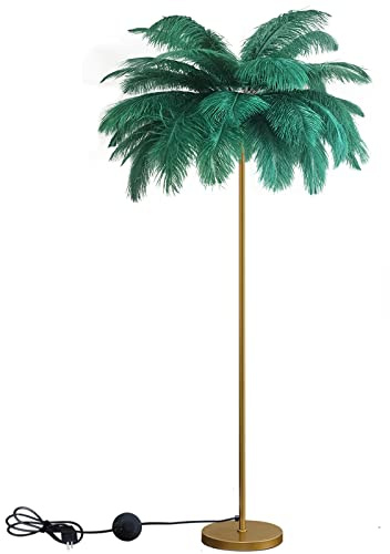 Lampe à plumes, lampadaires en plumes d'autruche pour salon Lampadaire doré avec lumière à intensité variable en plumes blanches roses bleues Convient pour cadeau à sa fille (green)