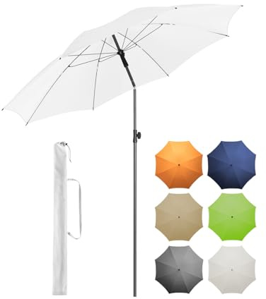 FARE Sonnenschirm Gr. L - 200 cm Durchmesser - UV-Schutz 50+ für Balkon Garten Terrasse Sommer - Titan-Finish Knickvorrichtung Drehfeststeller inkl. Tragetasche (weiß)