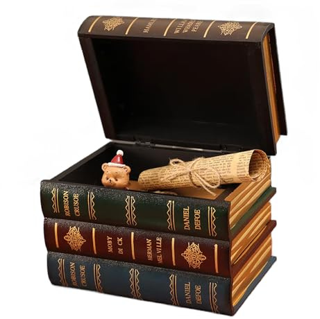 Tissting Bücher Deko Buchattrappe 16 x 11 x 13 cm - Vintage Fake Book Box Organizer Für Schreibtischregal Dekoration, Schmuck Schatzkiste In Goldton Mit Aufbewahrungsfunktion
