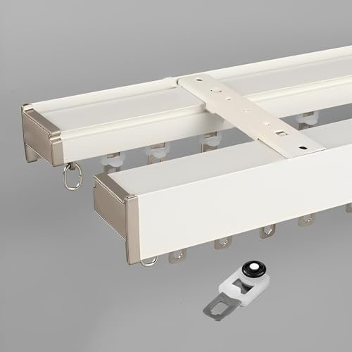 Anti-Lichtdurchsickern Vorhangschiene, 2-läufige Gardinenschiene, Aluminium Orhangstange, Für Ihre Gardinen, Trennwand Und Balkon (Color : White 1, Size : 3m/10FT/2 * 150cm)