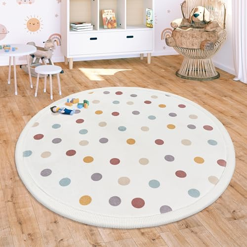 Paco Home Teppich Kinderzimmer Baby Krabbeldecke Krabbelmatte Waschbar rutschfest Regenbogen Planet Sonne Tiere Weich, Grösse:120 cm Rund, Farbe:Bunt