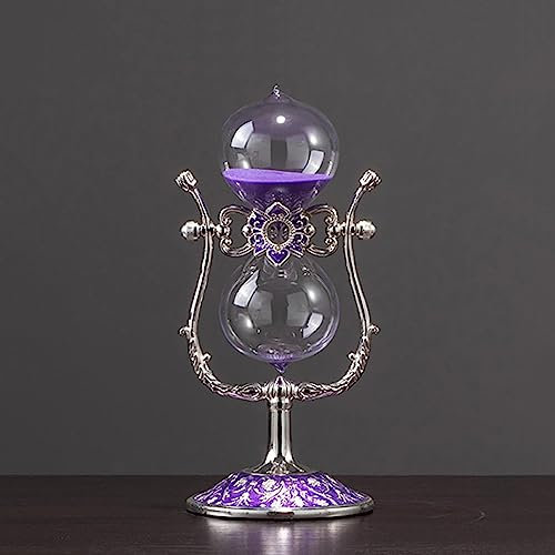 Vintage-Sanduhr, Sanduhr, Sanduhr, 15-Minuten-Sanduhr, 360° drehbares Stundenglas mit Sand, Metallglas-Sanduhr, verwendet für Vintage-Heimdekoration (Farbe: Violett)