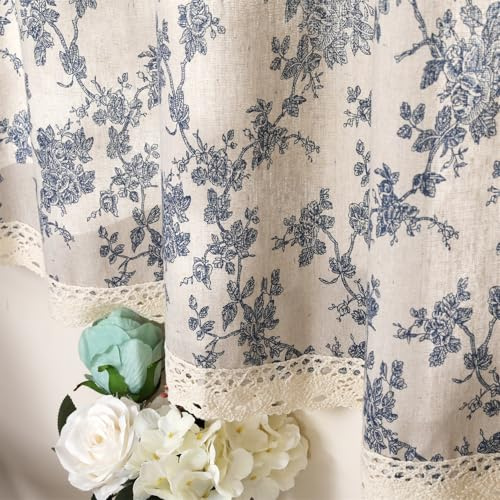 Moslovstar Farmhouse-Vorhang aus Baumwollleinen, 90 cm lang, eleganter Fenstervorhang aus floraler Spitze, kurzer Vorhang für Küche und Bad, 1 Paneel, Vintage-Orchidee auf Beige