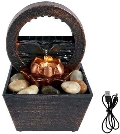 QINGLANG Indoor Water Fountain Tabletop Waterfall Decor with LED Light Relaxation Meditation Desktop Waterfall Fountain Indoor Water Feature Reservoir for Home Bedroom Office Table Decoration(C)