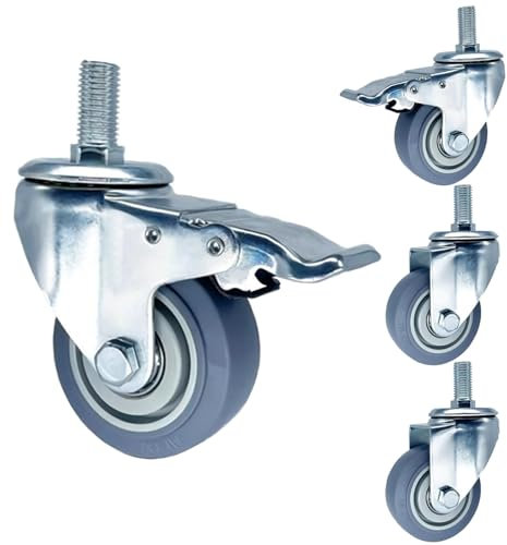 Roulettes Pour Meubles À Tige Filetée M14 M16 M20 × 30mm Roulette De Chariot En Caoutchouc TPR, Muet Roulette Pivotante Avec Frein, Pour Tables De Travail, Chariot Restaurant