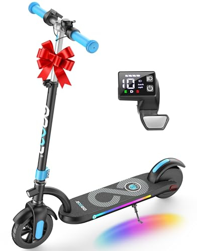 Gyroor H40 Kids Electric Scooter, 180W Motor, Up to 10 MPH, LED Display & Colorful Lights, Adjustable Height, for Boys & Girls Ages 8-12, Great Birthday Gift,H40-Blue