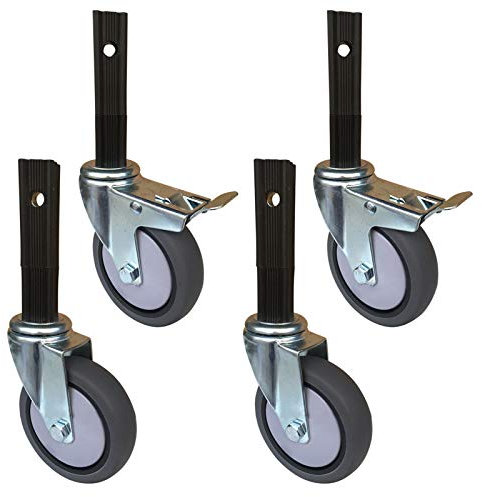 Schwerlastrollen Lenkrollen, 4 Zoll, Nitureer-Räder, Schwerlasttransporter, beweglicher Trolley, Schwenker, geräuschloses Universal-Stammrad, mit Vierkantrohrhalterung, 4 Stück/Bremse/70 mm/2,8 Zoll (