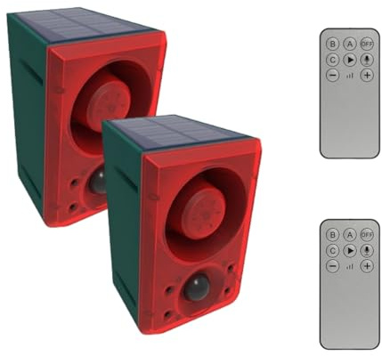 Lancoon 2 Pack solare allarme sensore di movimento all'aperto con abbaiare sparo suono 130db forte sirena lampada strobo con la sicurezza a distanza per il giardino di casa Yard