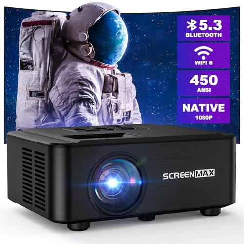 SCREENMAX Beamer, Unterstützt 4K Native 1080P Beamer mit WiFi Bluetooth, 12000 ANSI Lumen Tragbarer Heimkino Beamer für Draußen, Zoom Korrektur Funktion, Zuhause Filme Video LED Beamer