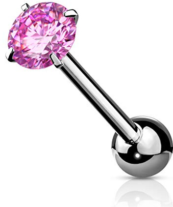 beyoutifulthings Zungen-piercing runder Zirkonia 6-mm Silber Gold Roségold Universal-Piercing Chirurgenstahl Barbell-s Stab-länge 16-mm