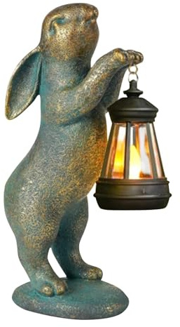 Lapin avec Lumière Solaire pour Jardin - Ornement Extérieur et Lanterne de Pâques en Résine pour Décoration Chaleureuse de Cour