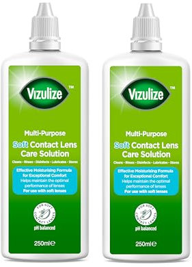 Vizulize Multi-Purpose Soft Contact Lens Solution - Cleans, Rinses & Lubricates - Moisturising Formula for Eye Comfort & Hydration, Maintains Lens Clarity - Includes Lens Case - Twin Pack 2 x 250ml