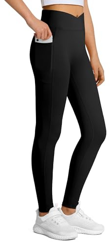 JOCMIC Girls Cross High Waist Leggings for Yoga Dance Gym Pants with Pocket Black, 9-10 Years, Tag140