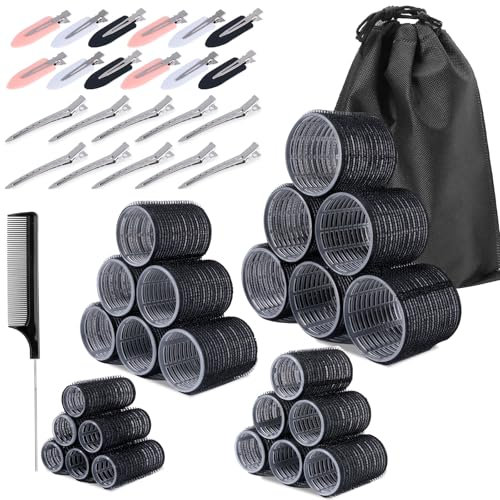Carehabi Bigodini per capelli, 50 pezzi, grandi ricci, senza calore, arricciacapelli con 12 mollette per diverse lunghezze di capelli