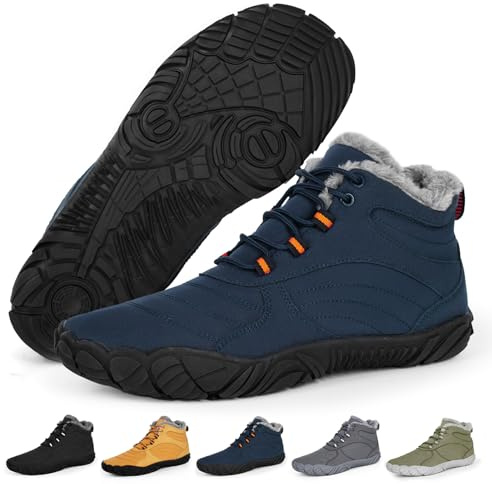 RUYI Scarpe a piedi nudi invernali calde imbottite, scarpe invernali barefoot per donna e uomo, idrorepellenti, scarpe da trail running con suola antiscivolo e punta larga, 42 EU